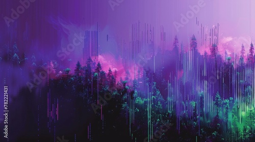 Pixilated Graphics in purple and green