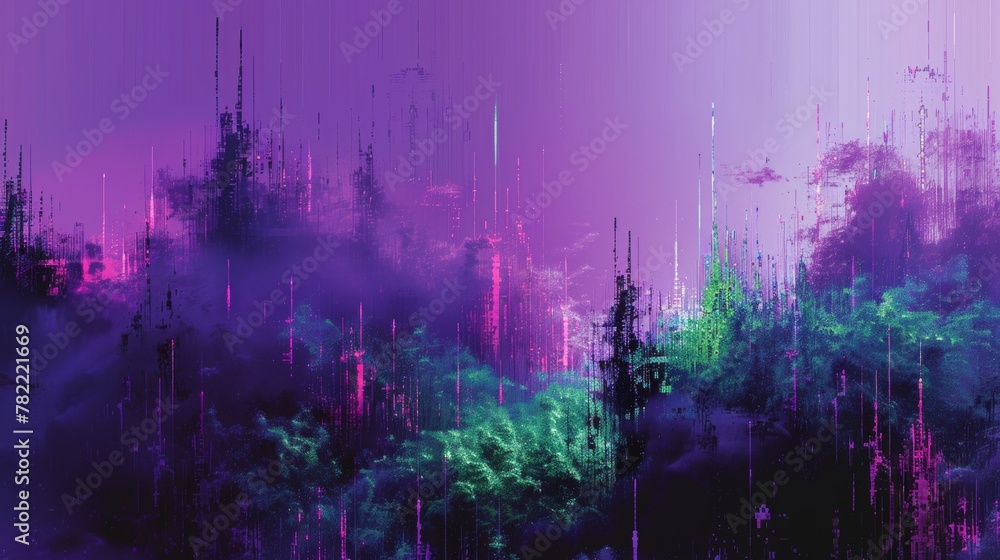 Pixilated Graphics in purple and green