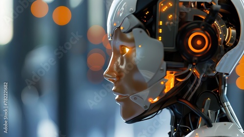 an artificial intelligence female robot in an abstract background, 