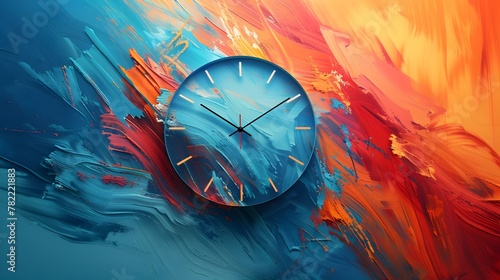 Futuristic Digital Clock against Vibrant Abstract Brushstroke Backdrop