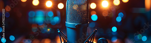 Professional Studio Microphone with Bokeh Lights Background photo