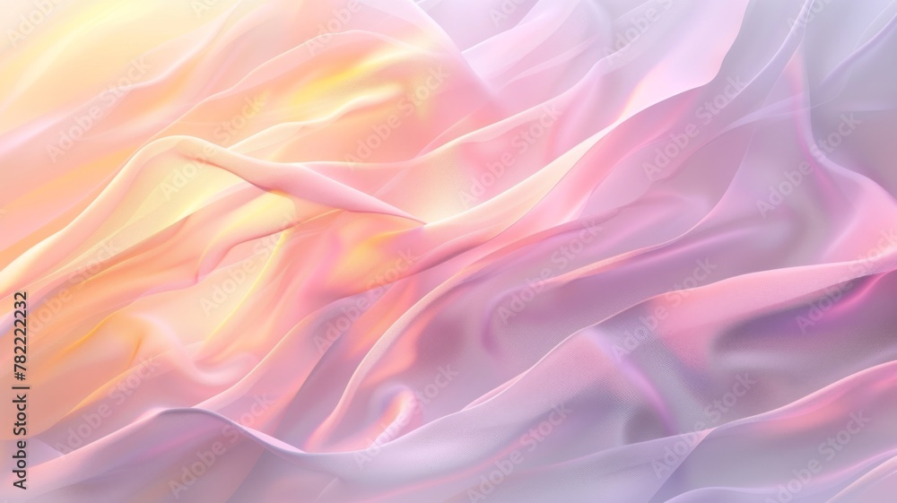 Vibrant silk fabric waves with pastel colors - A digital image depicting multiple waves of silk fabric with a soft pastel color gradient, creating a soothing effect