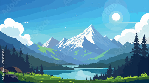 Abstract vector illustration of mountain natural sc