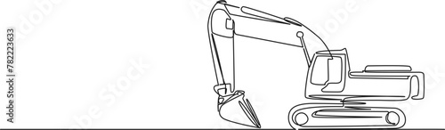 continuous single line drawing of excavator, line art vector illustration