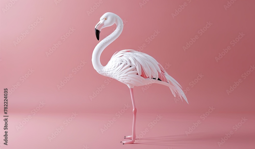 Fototapeta premium Elegant flamingo standing on one leg on a pink background