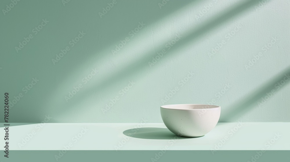 Minimalist bowl on a serene table with soft shadows and morning light