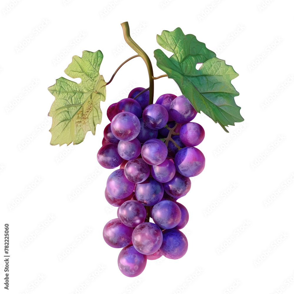 Fototapeta premium Grapes bunch with leaf on Transparent Background