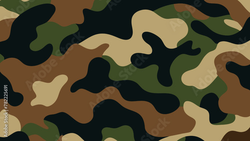 Seamless Military Camouflage Pattern Background in Green and Brown Tones for Fabric, Wallpaper, and Fashion Design © wannasak