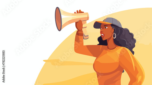 African-American woman with loudspeaker on human ha