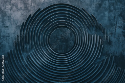 Dark concentric circular sculpture photo - Artistic image of a symmetrical, concentric circular sculpture giving an illusion of depth in shades of blue