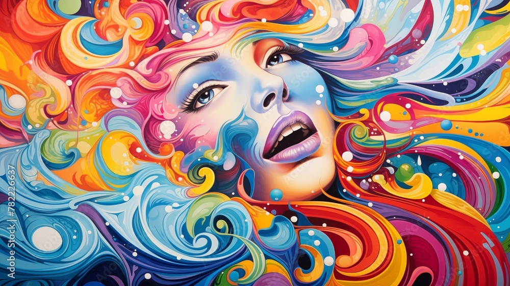 Vibrant Abstract Portrait of a Woman in Wave of Psychedelic Colors