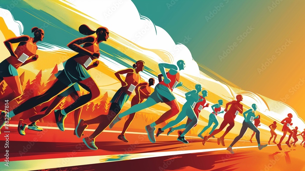 Obraz premium Sport, marathon race, competitive sport group of people muscular build sports race exercising