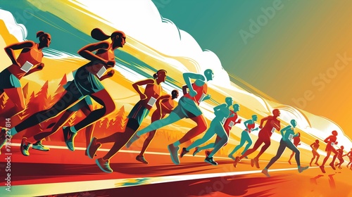 Sport, marathon race, competitive sport group of people muscular build sports race exercising