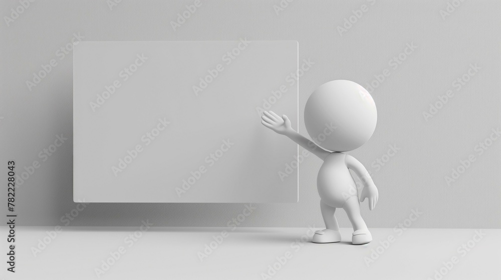 Simple figure, man pointing to blank wall, paper presentation idea occupation isolated Simple figure, man pointing to blank wall, paper presentation idea occupation isolated