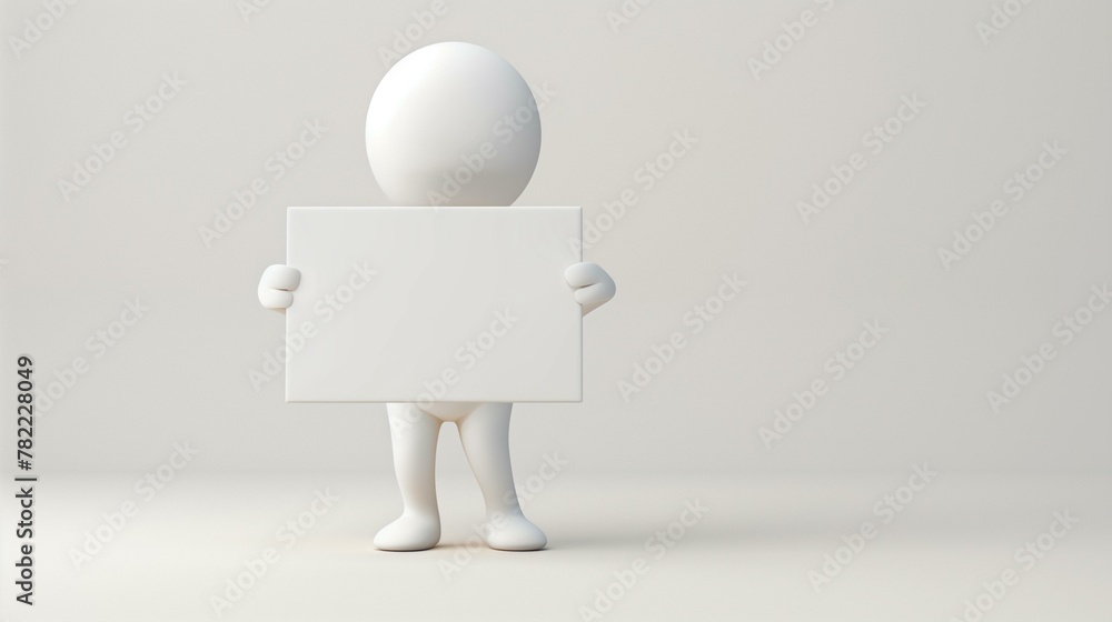Simple figure, man holding blank sign, isolated space idea business poster Simple figure, man holding blank sign, isolated space idea business poster