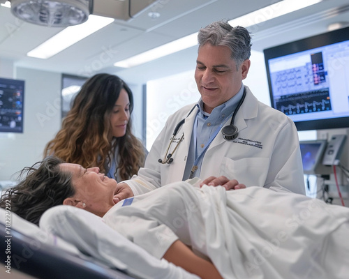 A doctor in a state-of-the-art medical facility providing support to a patient 