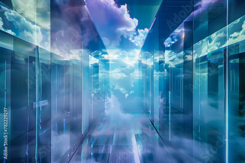 A dreamlike setting where data flows freely through a maze of clouds and servers, © Bordinthorn