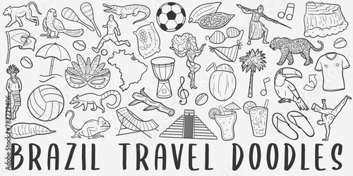 Brazil Travel. Famous Symbols Building. Traditional Doodle Drawn Sketch Hand Made Design Vector.