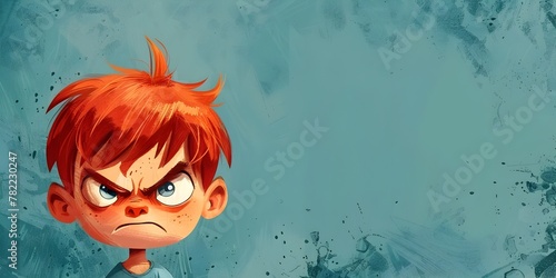 Defiant Child Character with Fierce Snarl and Gutsy Growl on Textured Background photo