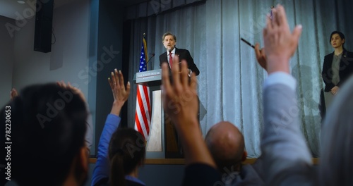 Valokuva Presidential of USA candidate delivers campaign speech, answers questions, gives interview