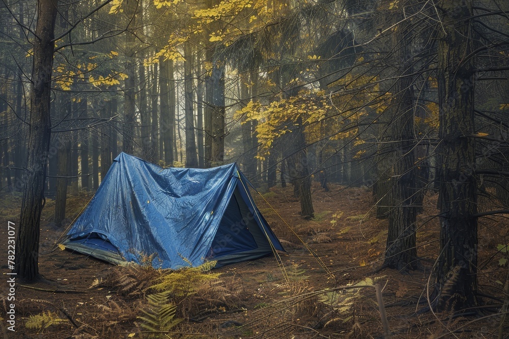 Forest has a blue tent Forest has a blue tent