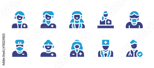 Doctor icon set. Duotone color. Vector illustration. Containing doctor, nurse, medicalmask, woman, man. photo