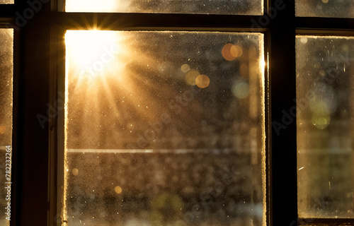 Sunlight going through dirty window photo