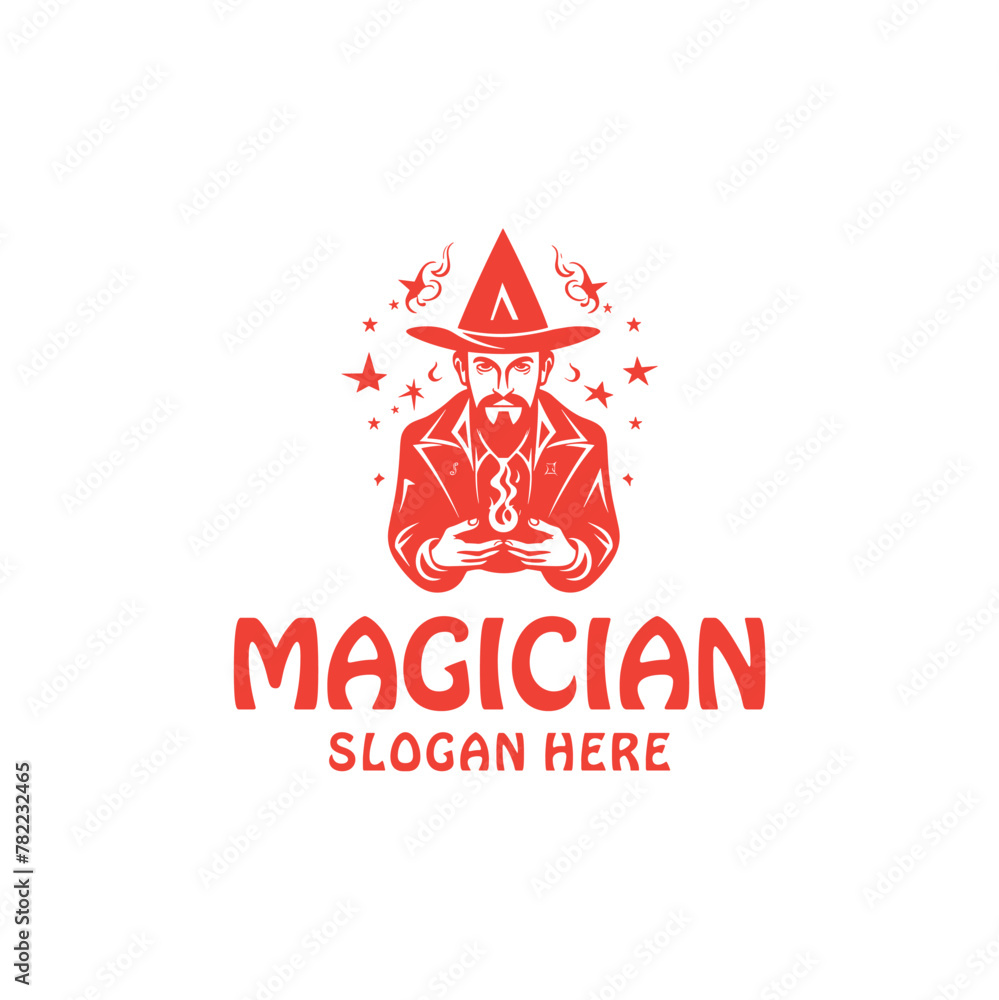 Magician, entertainment and art logo vector illustration