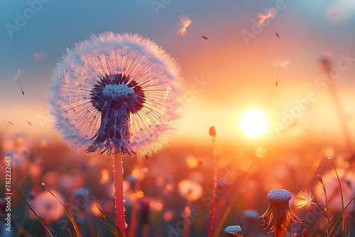 Serenity at Dusk  Dandelion amidst Sunset s Glow. Concept Floral Beauty  Golden Hour Photography  Nature s Tranquility