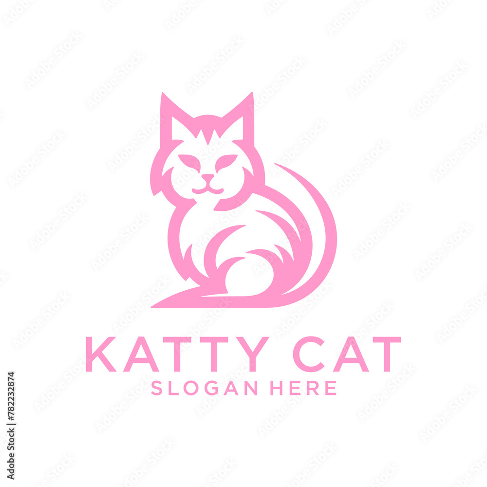 Pink cat, pet and animal logo vector illustration Pink cat, pet and animal logo vector illustration