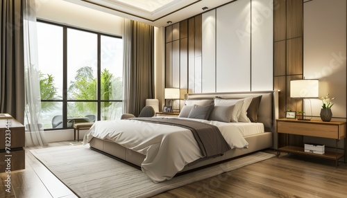 Modern luxurious and comfortable bedroom with nice interior decor in a luxury apartment © LimeSky
