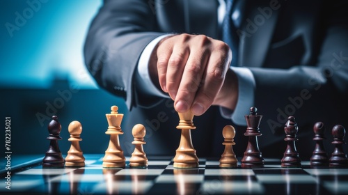 Wallpaper Mural chess battle, victory, success, leader, teamwork, business strategy . business man wear business suit move prepare move king chess pieces, plan strategy lead successful business competition leader Torontodigital.ca