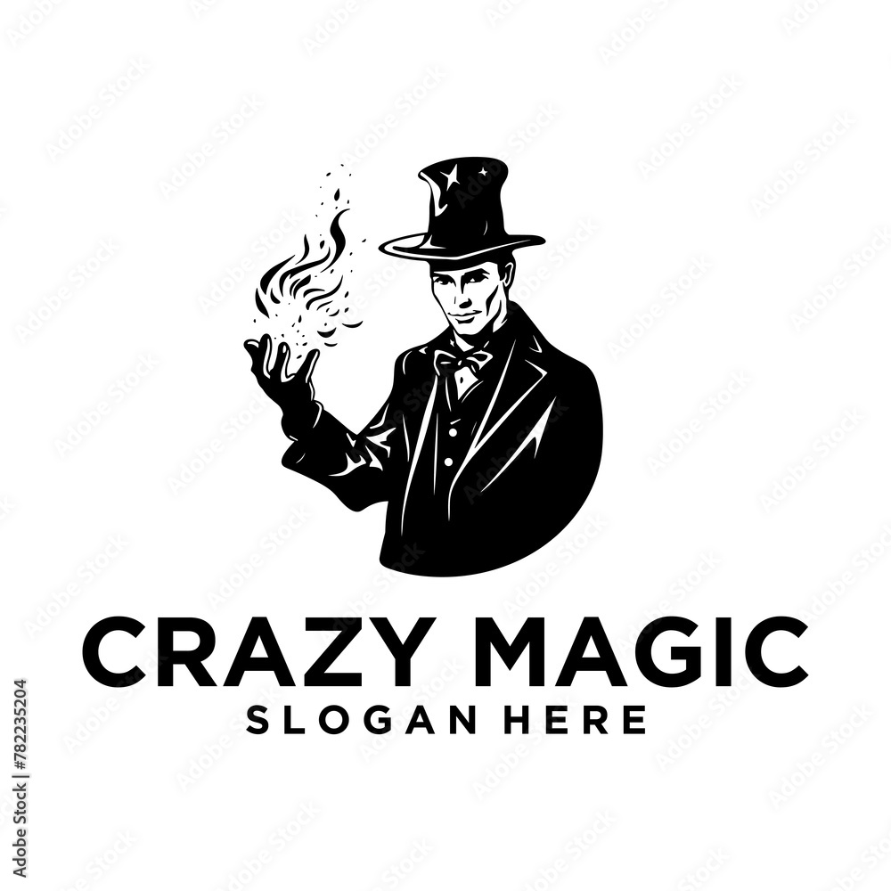 Magician, entertainment and art logo vector illustration