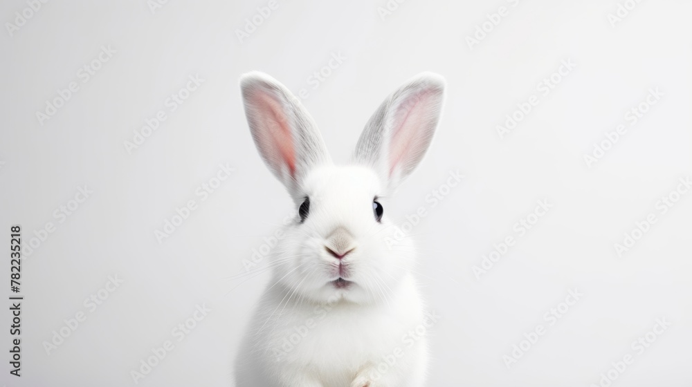 Obraz premium cute animal pet rabbit or bunny white color smiling and laughing isolated with copy space for easter background, rabbit, animal, pet, cute, fur, ear, mammal, background, celebration