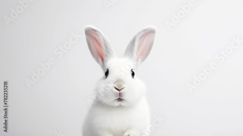 cute animal pet rabbit or bunny white color smiling and laughing isolated with copy space for easter background, rabbit, animal, pet, cute, fur, ear, mammal, background, celebration © pinkrabbit