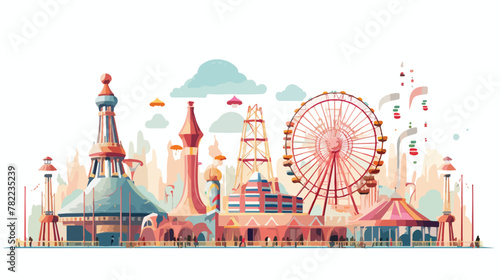 Amusement park drop tower flat vector illustration.