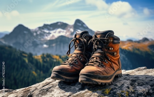 Hiking boots overlooking mountain range
