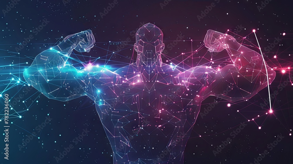 Digital muscle power concept with abstract glowing lines Digital muscle power concept with abstract glowing lines