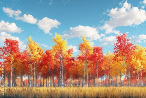 autumn trees against vibrant sky 3d rendering landscape