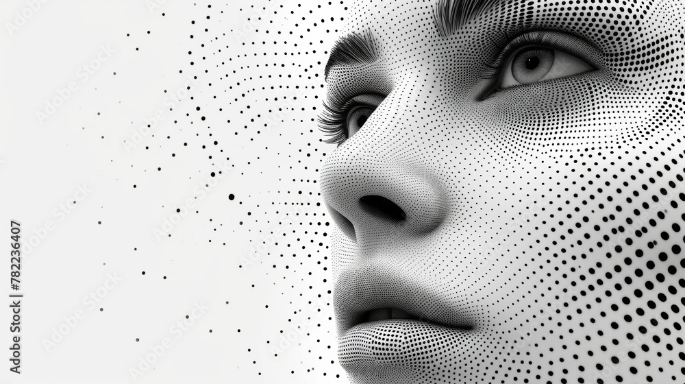 Digital art portrait of human face in dotted style