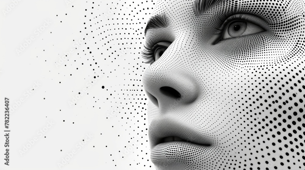 Digital art portrait of human face in dotted style Digital art portrait of human face in dotted style