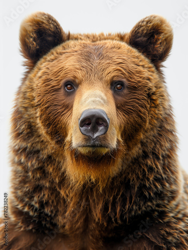 up close bear portrait with solid white background