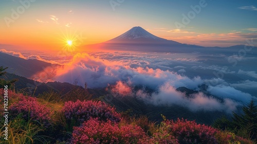 Serene sunrise over Mount Fuji, capturing the tranquility of Japan's landscapes