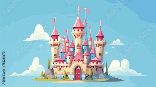 Ancient castle palace icon. Flat illustration of an