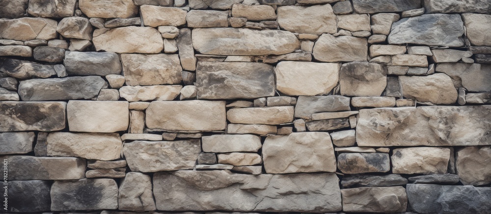 Stone wall close-up starkly contrasts black and white backdrop