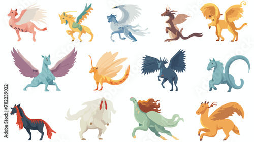 Ancient Greek monsters flat vector illustrations se