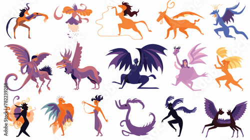 Ancient Greek monsters flat vector illustrations se