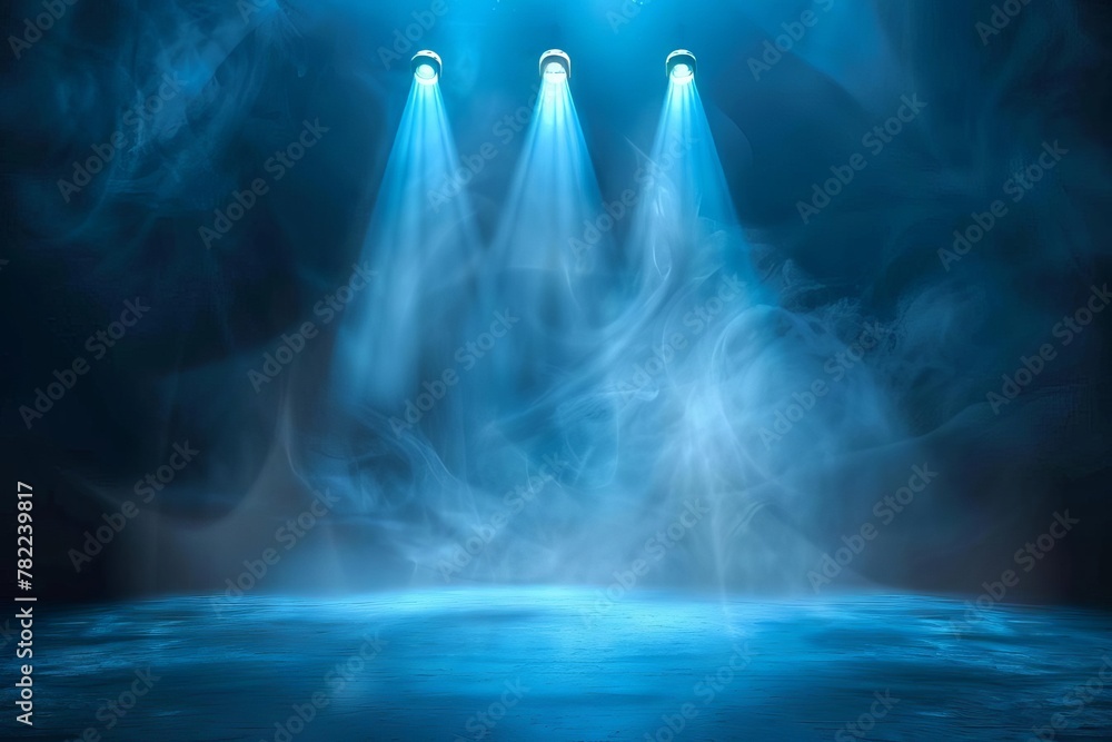 dramatic stage lighting with smoky blue spotlight effect vector illustration