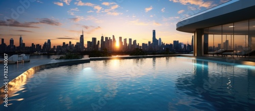 Luxury pool overlooking city skyline at sunset © HN Works