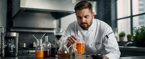 Creative Chef in Modern Kitchen Lab Exploring New Flavors - Candid Daily Environment
